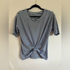 J.Jill Luxe Supima Elbow Sleeve Tee Blue & White Striped Top Size S